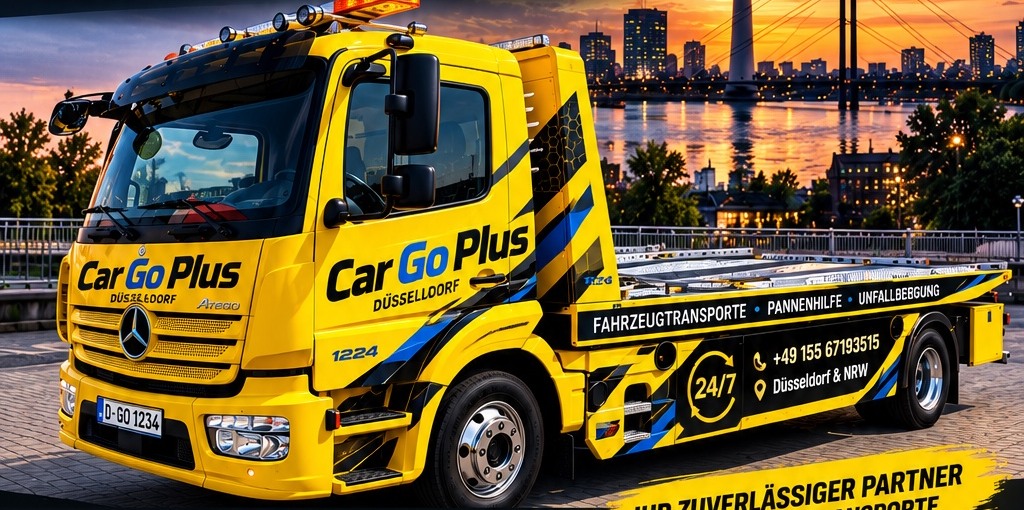 Illustratives Design eines gelben Car Go Plus Abschleppwagens